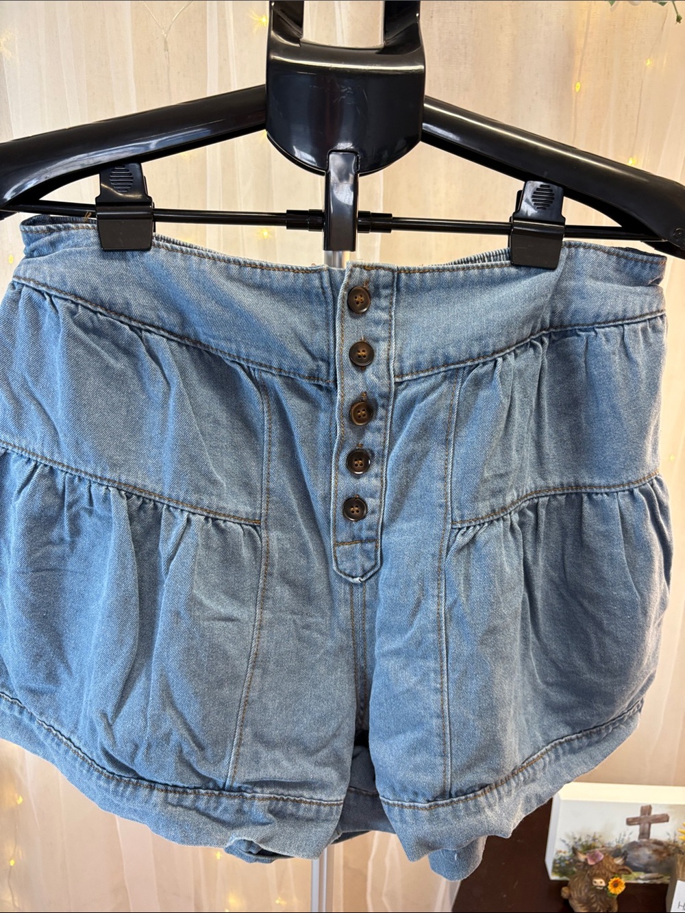 Women's Light Blue Denim Button-Front Shorts